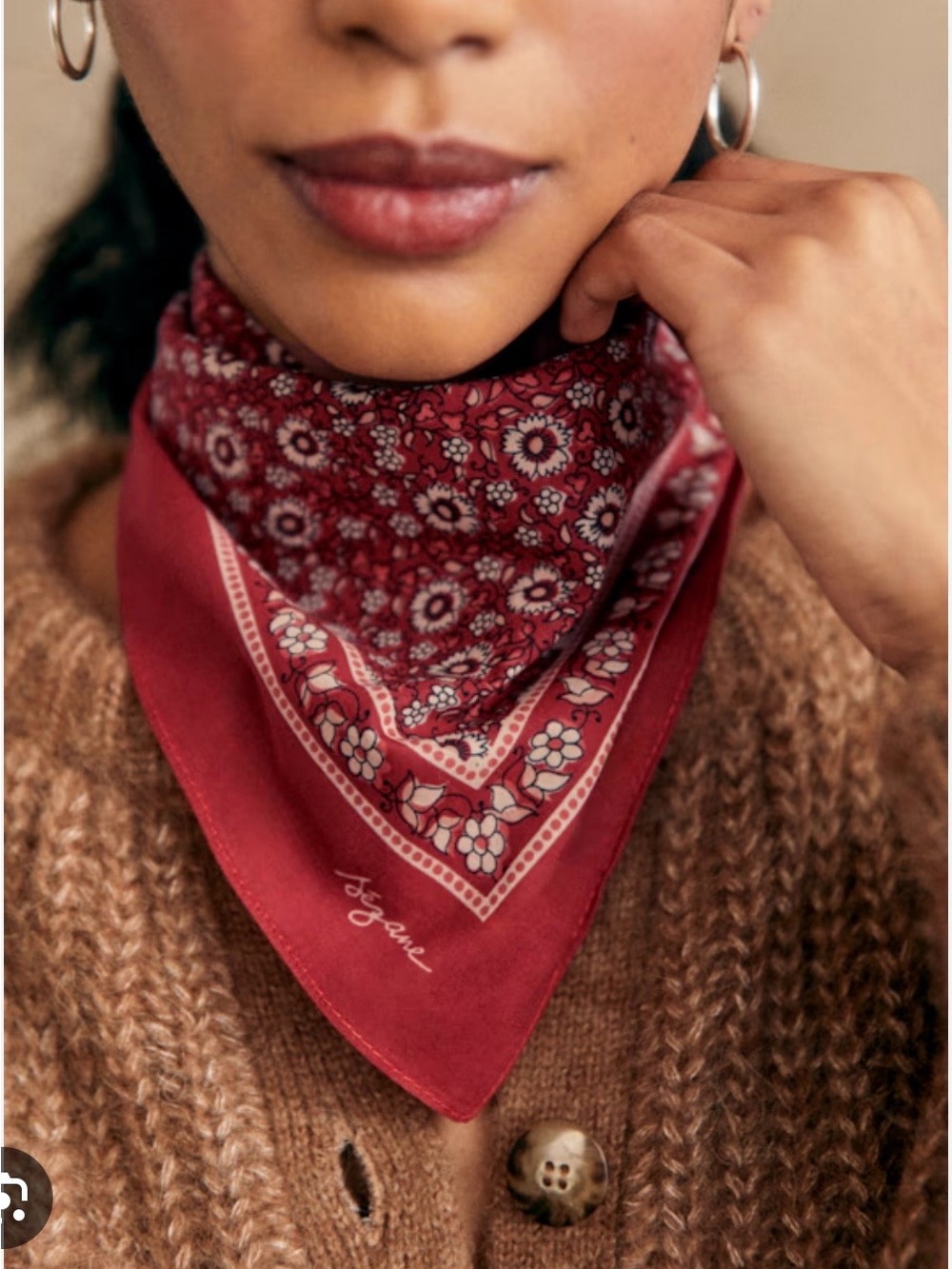 Sezane Red Floral scarf with White Accents NWOT